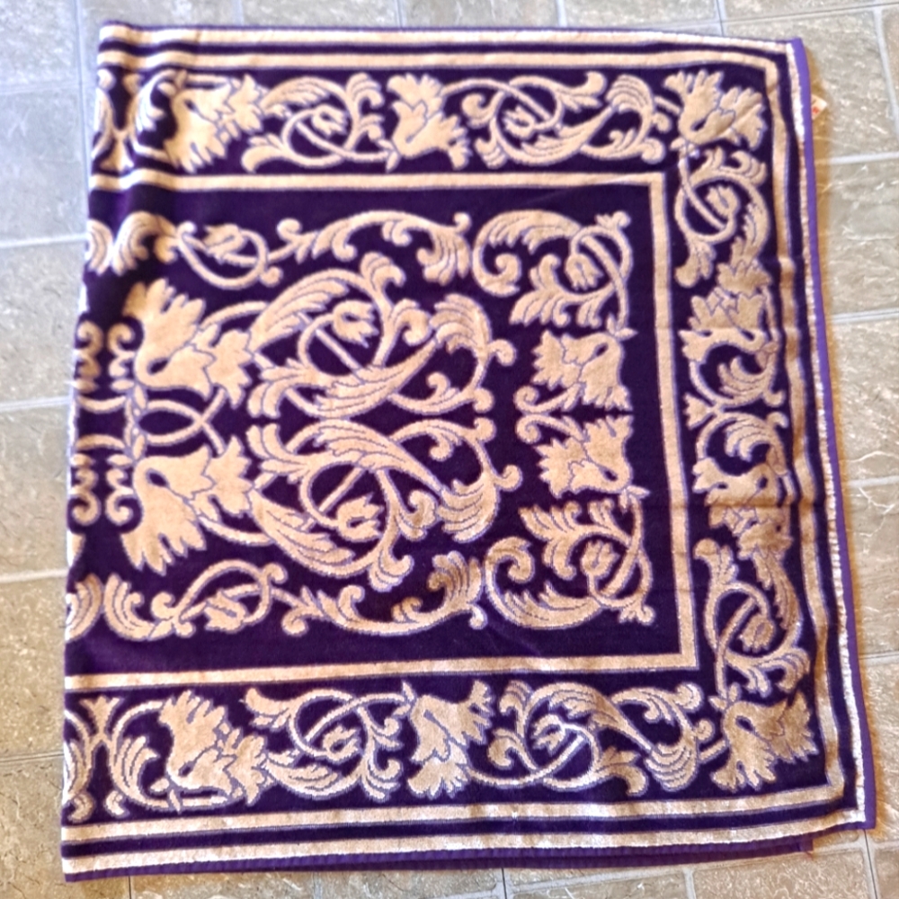 Terrisol Made in Brazil by Karsten Hand Towel Purple Gold Scroll Soft Cotton Vic